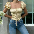 Puff Sleeve Lace Up Top fashionnsio