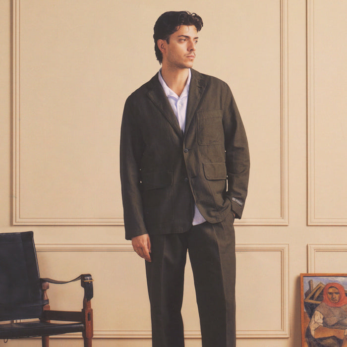 LANE TWILL & LINEN SUIT JACKET - BLACK OLIVE