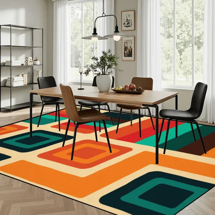 Large 60s Retro Midcentury Area Rug – Soft Non-Slip Living Room Carpet - retro rug