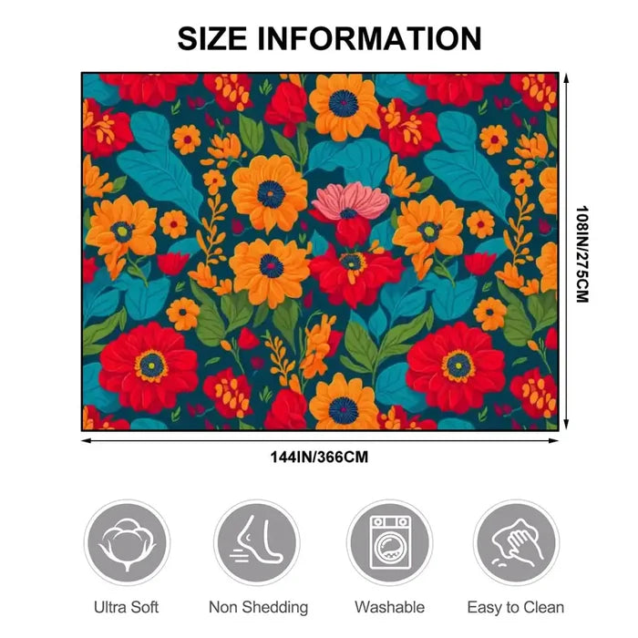 Large Floral Midcentury Retro Rug 12x9 ft – Soft 70s Style Non-Slip Carpet - retro rug