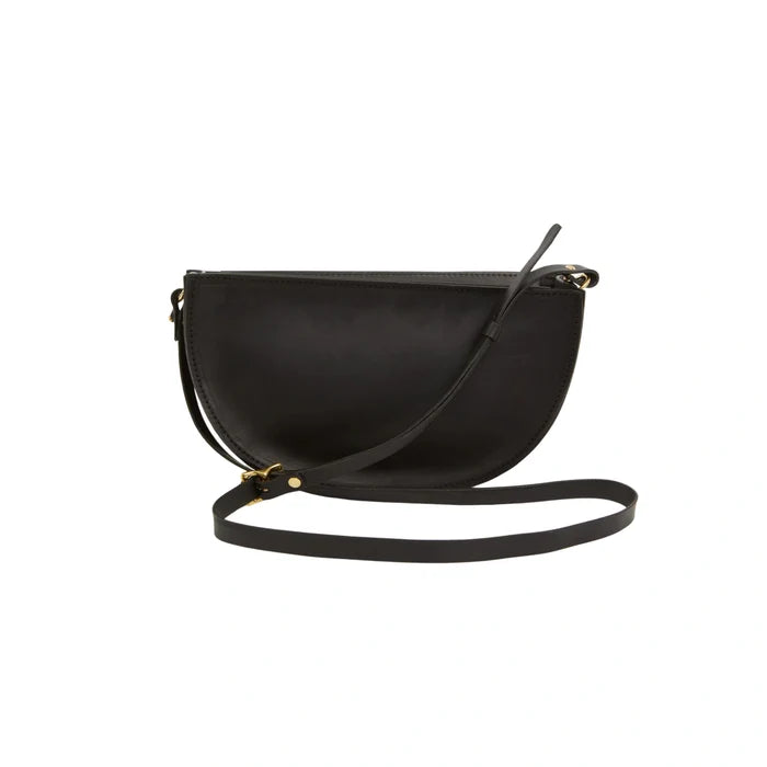 Large Half Moon Leather Bag - Black