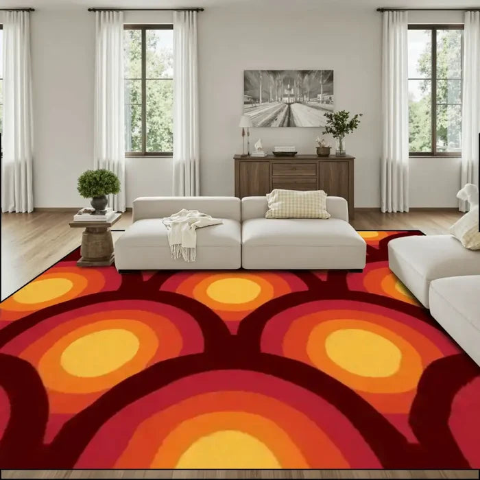 Large Retro 70s Area Rug 12x9 ft – Midcentury Plush Non-Slip Carpet - 144’’x108’’ - retro rug