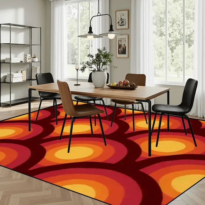 Large Retro 70s Area Rug 12x9 ft – Midcentury Plush Non-Slip Carpet - retro rug