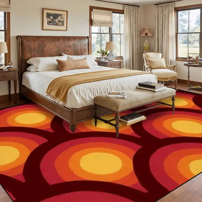 Large Retro 70s Area Rug 12x9 ft – Midcentury Plush Non-Slip Carpet - retro rug