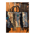 Leather checkered cowhide tote bag