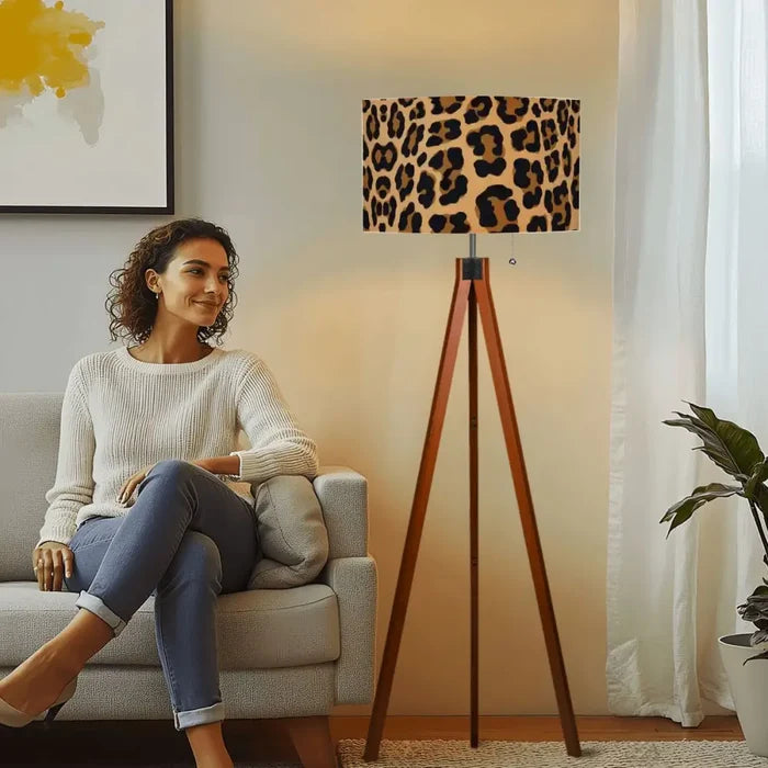Leopard Print Retro Nordic Tripod Floor Lamp: Linen Shade Smart LED Remote - retro floor lamps
