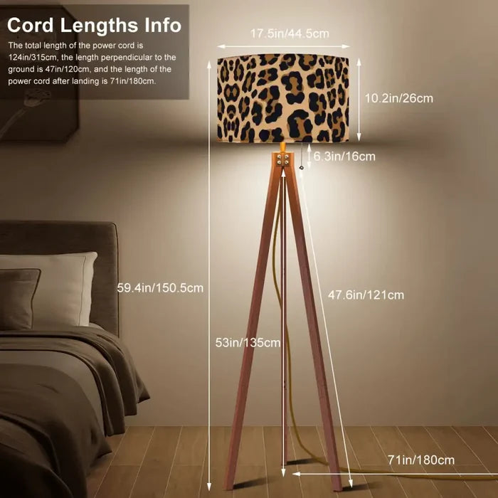 Leopard Print Retro Nordic Tripod Floor Lamp: Linen Shade Smart LED Remote - retro floor lamps