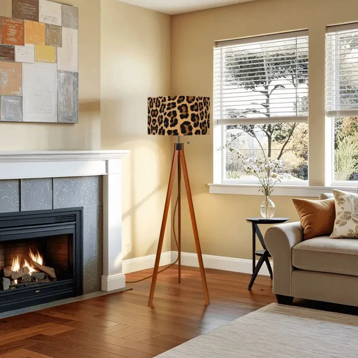 Leopard Print Retro Nordic Tripod Floor Lamp: Linen Shade Smart LED Remote - retro floor lamps