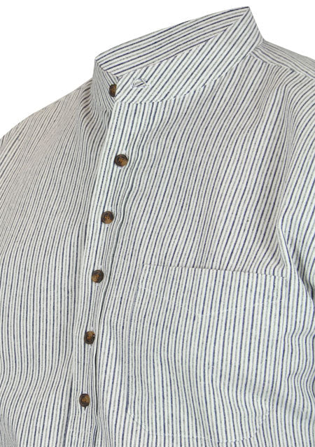 Liam Work Shirt - White with Navy Stripes