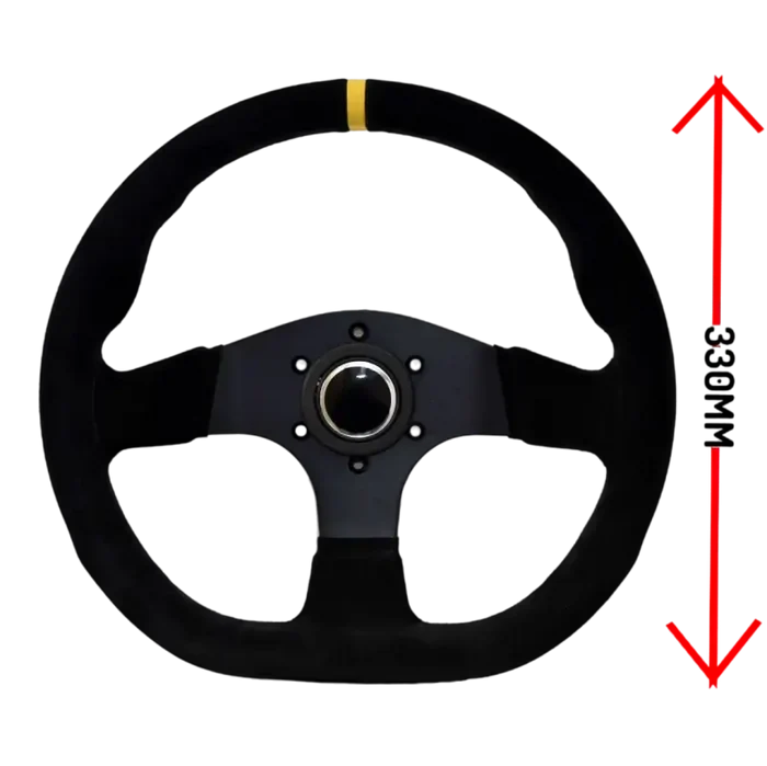 LTEC 3-Spoke Suede Steering Wheel – 330mm Flat Bottom | Flat Dish - Sim Race Webshop B.V.