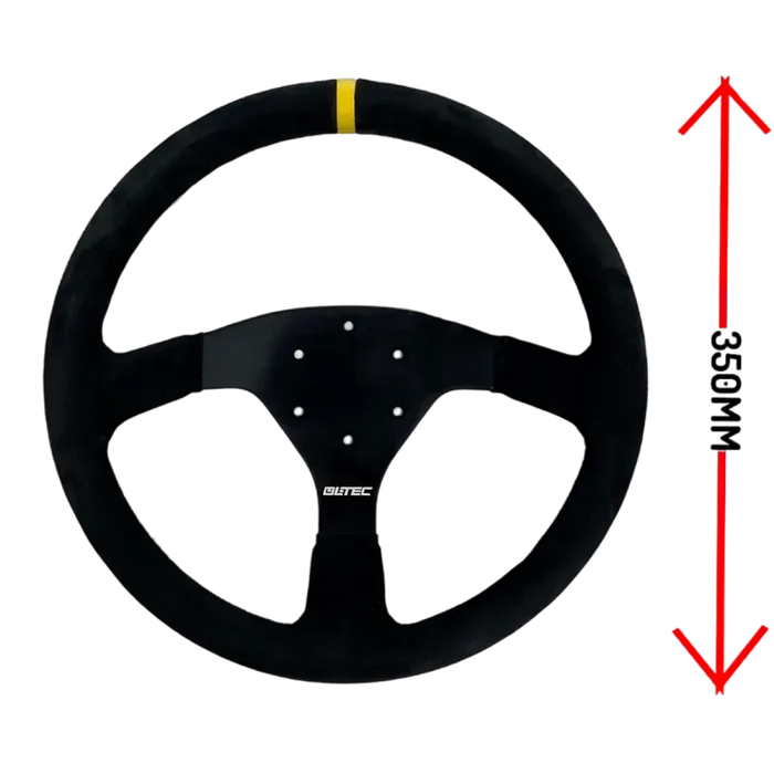 LTEC 3-Spoke Suede Steering Wheel – 350mm Flat (FIA Approved) - Sim Race Webshop B.V.