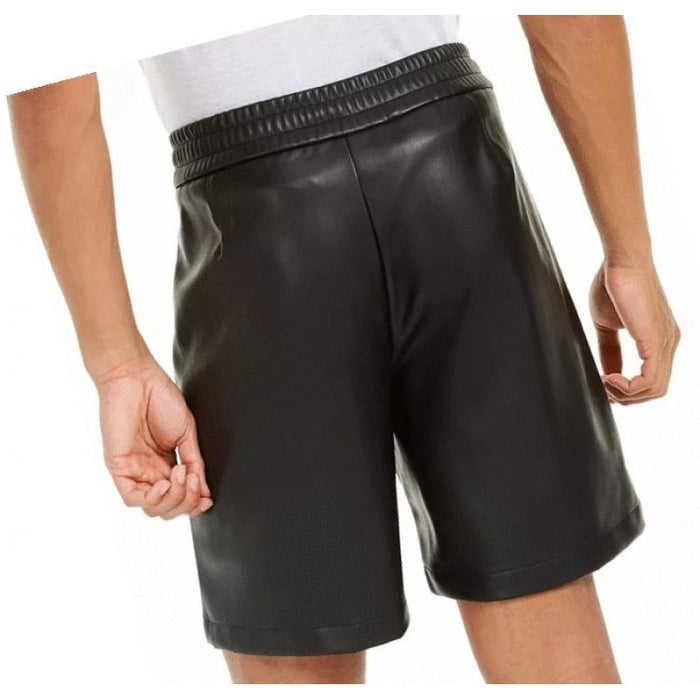 Men Casual Look Real Sheepskin Black Leather Shorts Leather Outlet