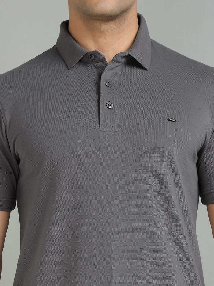 Men Dark Grey Regular Fit Polo T-Shirt