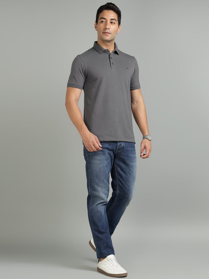 Men Dark Grey Regular Fit Polo T-Shirt