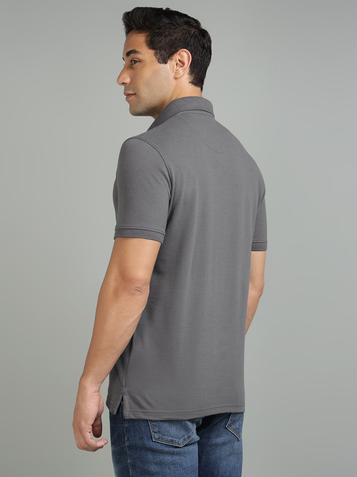 Men Dark Grey Regular Fit Polo T-Shirt