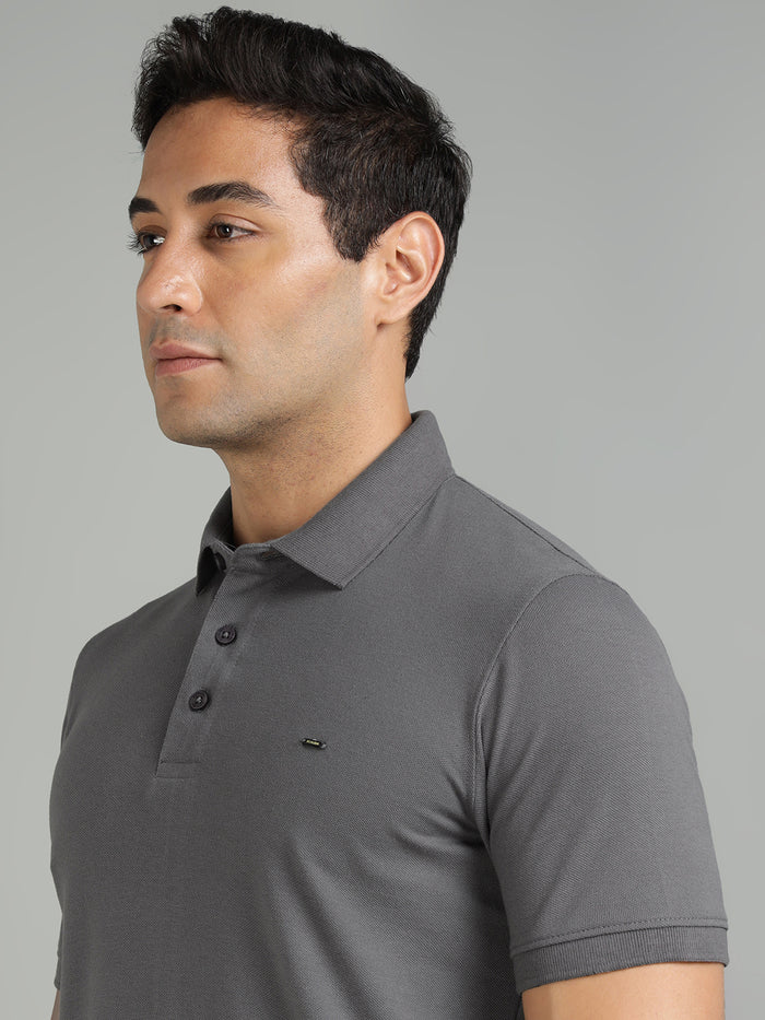 Men Dark Grey Regular Fit Polo T-Shirt