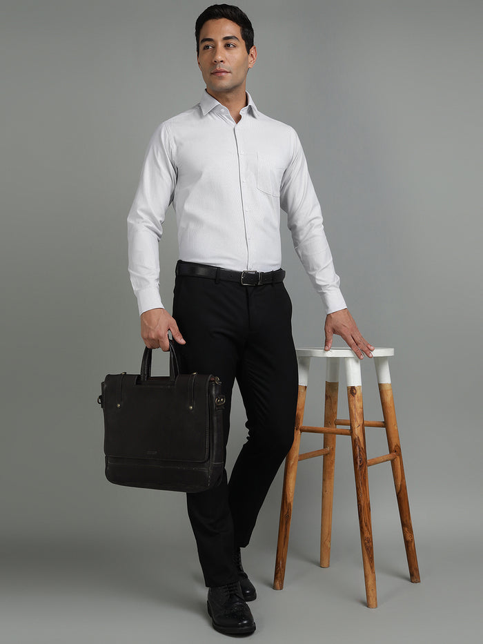 Men Dobby Light Grey Cotton Formal Shirt