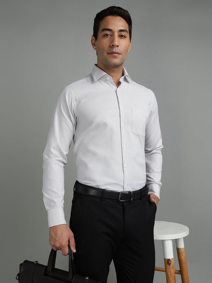 Men Dobby Light Grey Cotton Formal Shirt