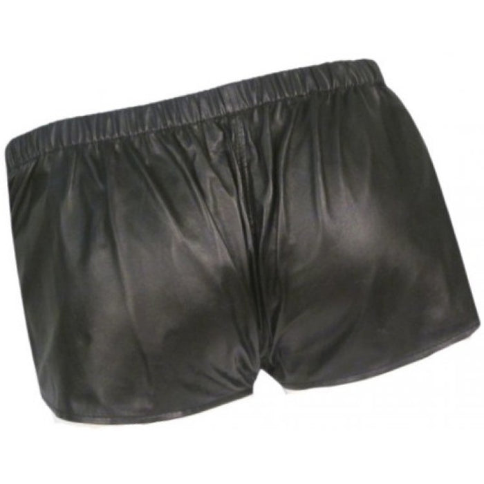 Men Front Zip Closure Real Sheepskin Black Leather Shorts Leather Outlet