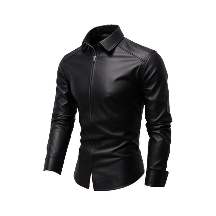Men Handmade Soft Black Sheep Leather Shirt Leather Outlet