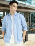 Men Light Blue Cotton Casual Shirt