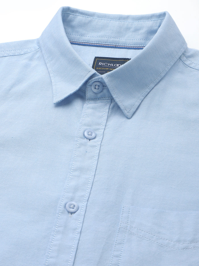 Men Light Blue Cotton Casual Shirt