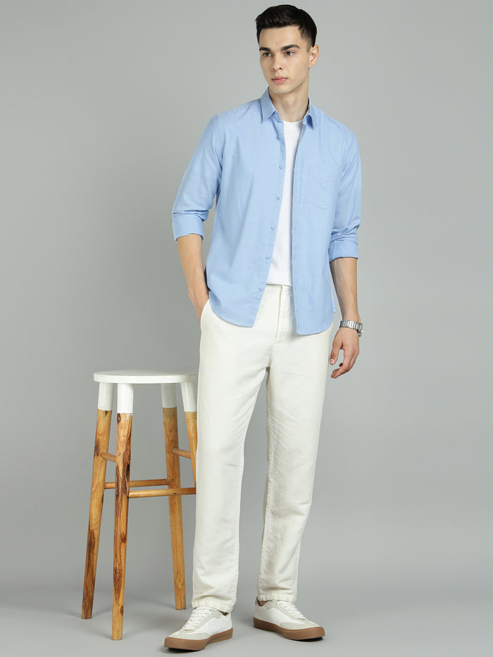 Men Light Blue Cotton Casual Shirt