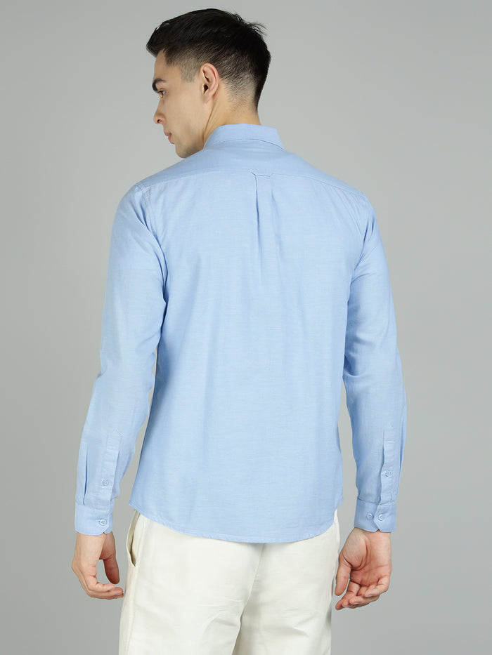 Men Light Blue Cotton Casual Shirt