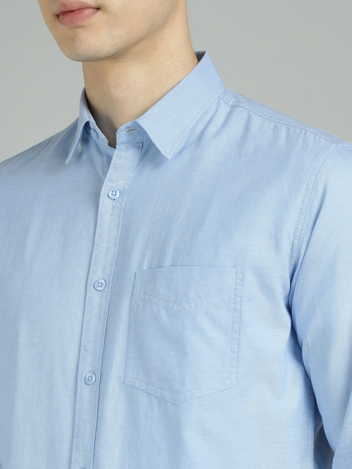 Men Light Blue Cotton Casual Shirt