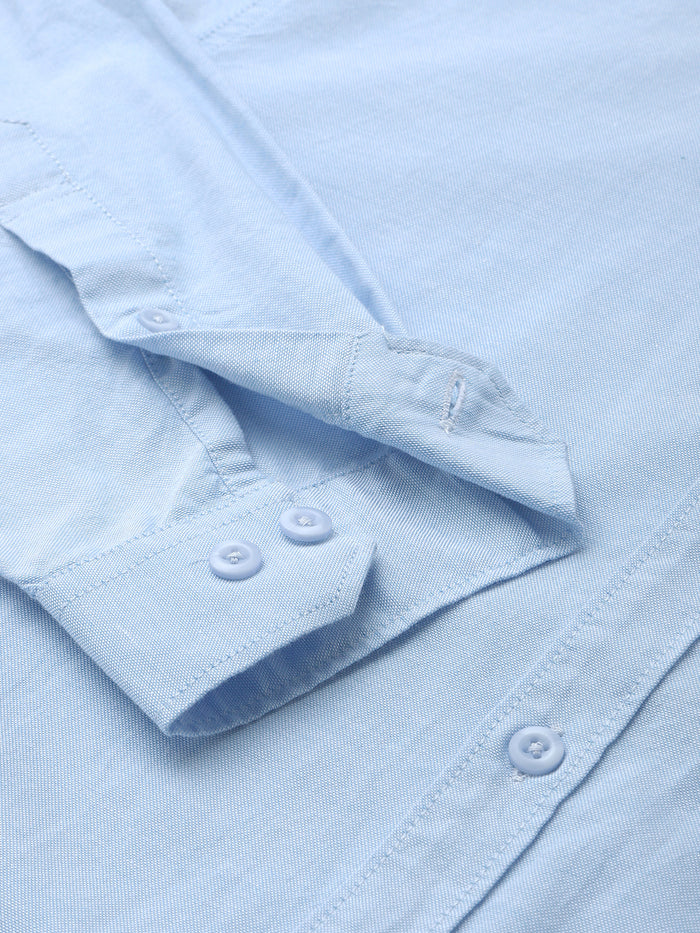 Men Light Blue Cotton Casual Shirt