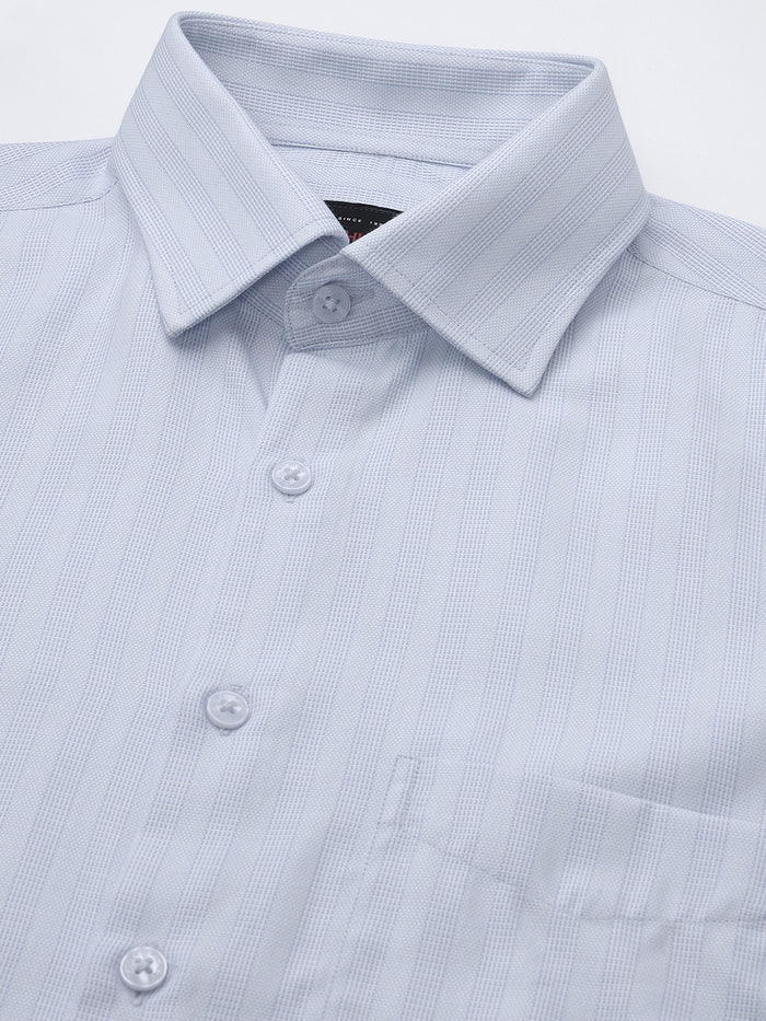 Men Light Blue Cotton Striped Formal Shirt