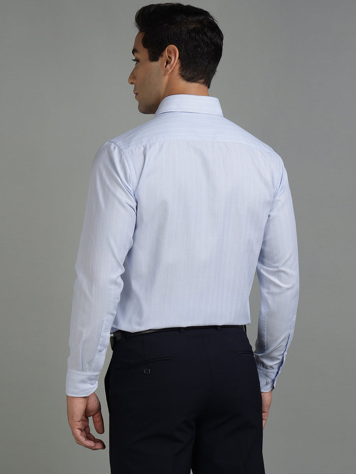 Men Light Blue Cotton Striped Formal Shirt