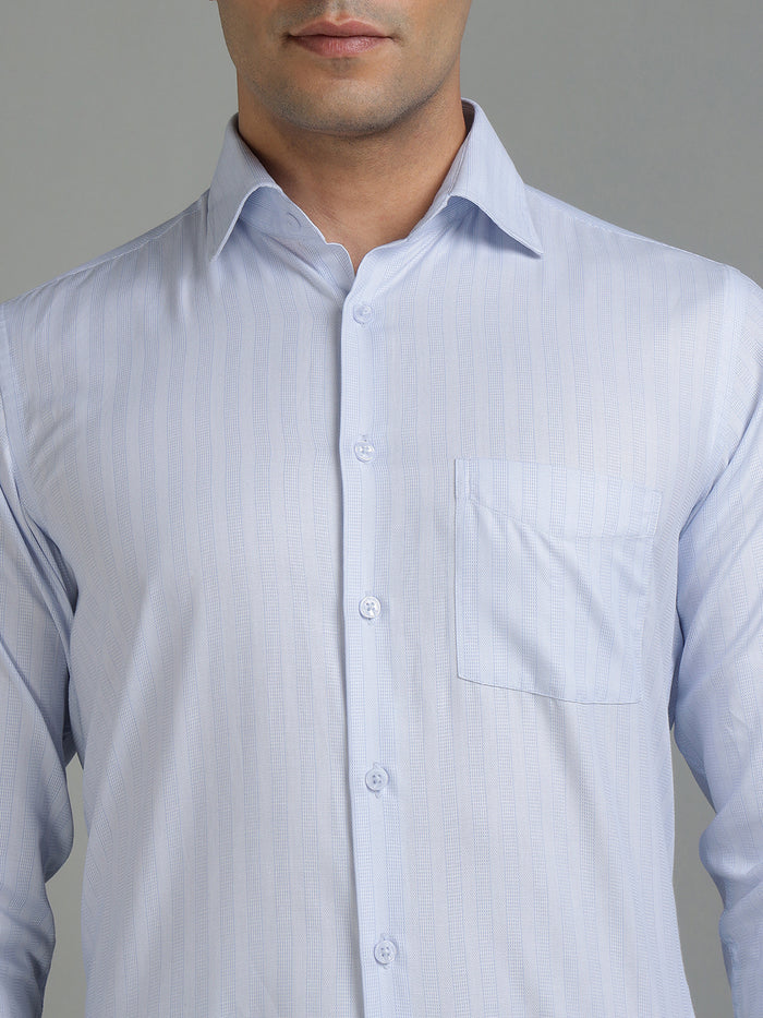 Men Light Blue Cotton Striped Formal Shirt