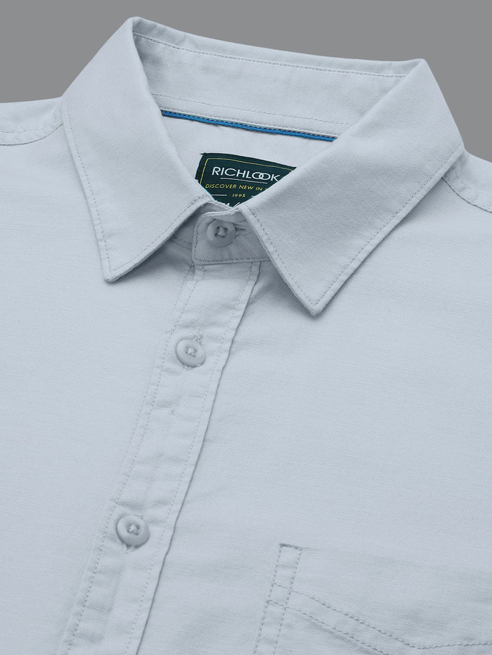 Men Plain Light Blue Stretchable Casual Shirt
