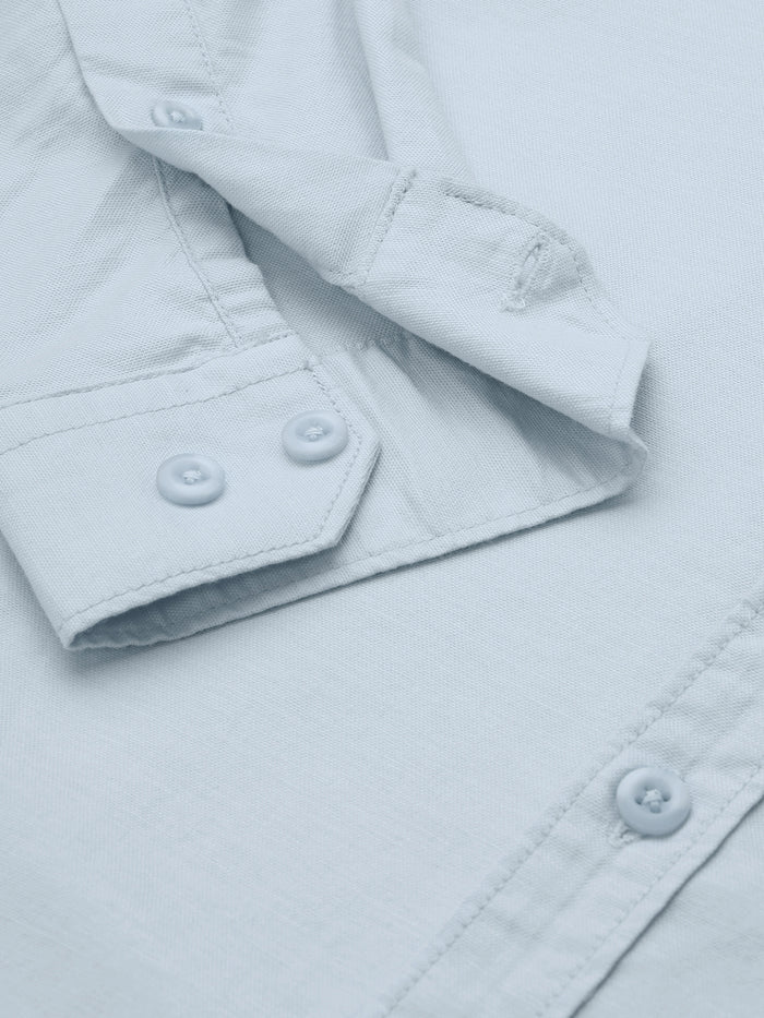 Men Plain Light Blue Stretchable Casual Shirt
