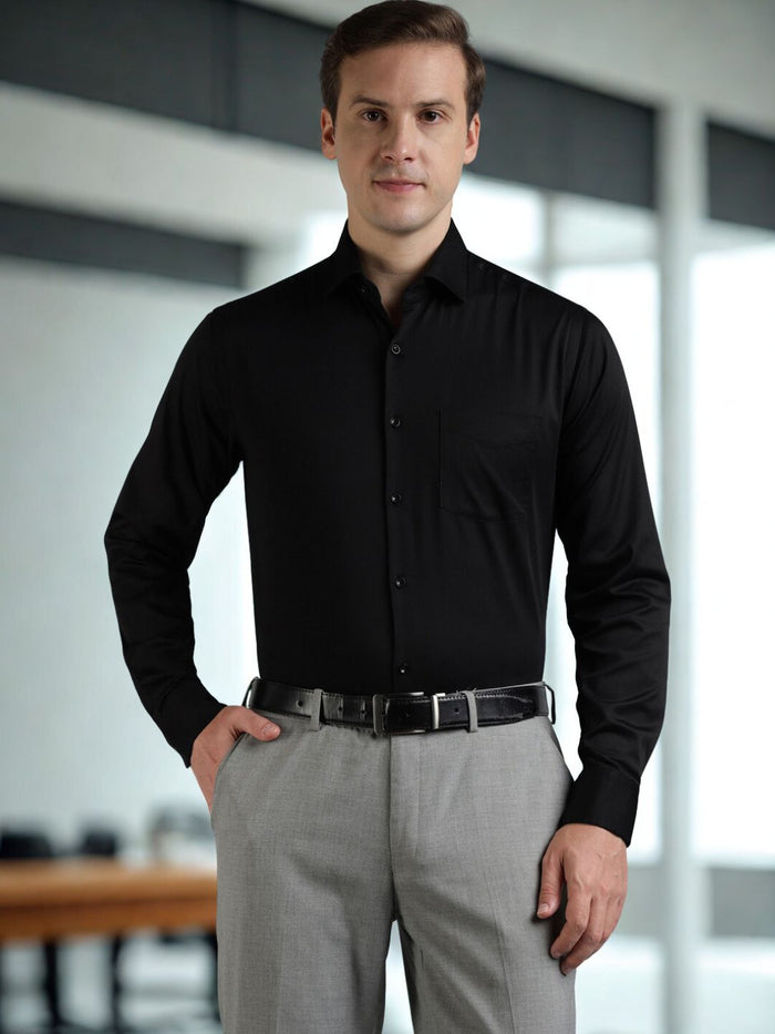 Men Solid Black Slim Fit Formal Shirt