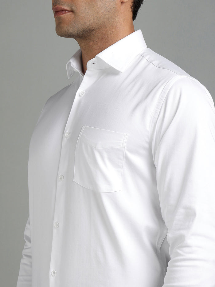 Men Solid White Cotton Formal Shirt