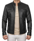 Men's Black Diamond Panel Motorcycle Jacket