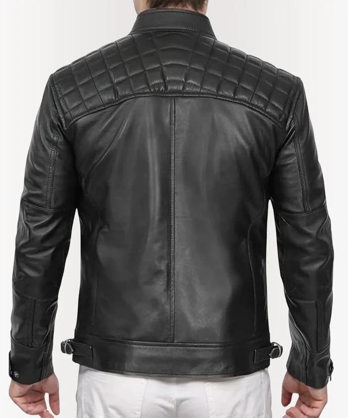 Men's Black Diamond Panel Motorcycle Jacket