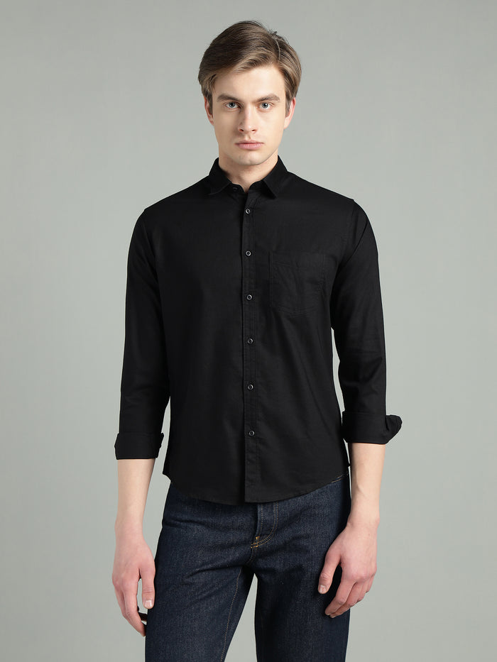 Men's Black Solid Cotton Casual Shirt