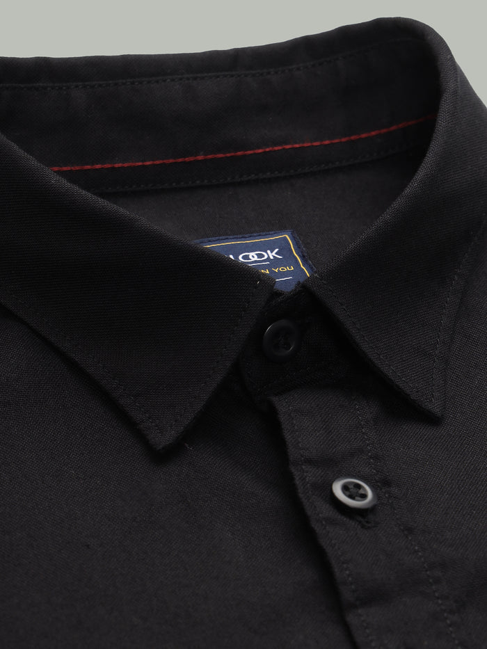 Men's Black Solid Cotton Casual Shirt