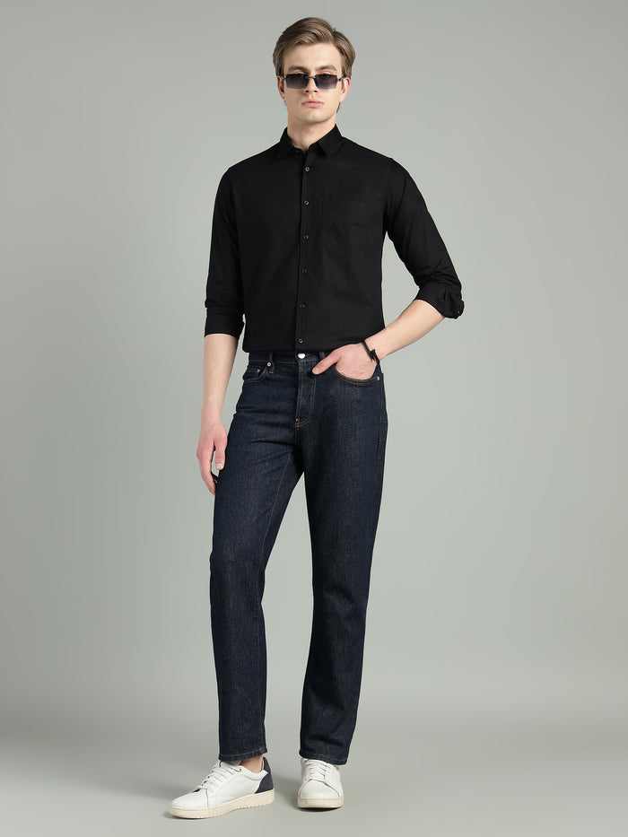 Men's Black Solid Cotton Casual Shirt