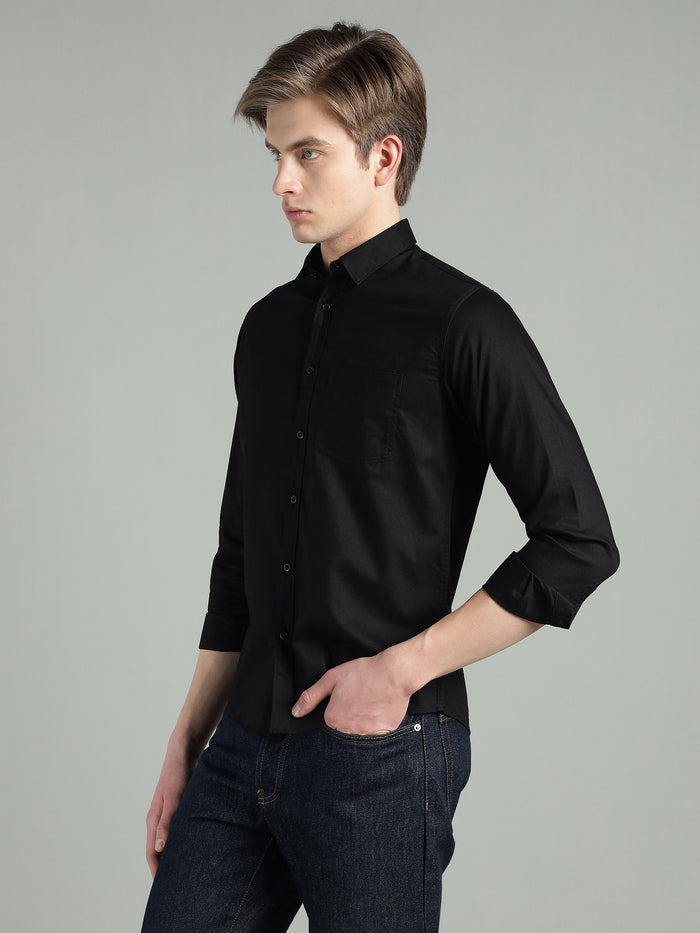 Men's Black Solid Cotton Casual Shirt