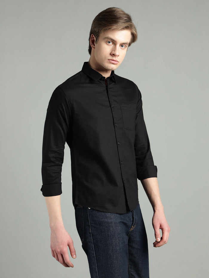 Men's Black Solid Cotton Casual Shirt