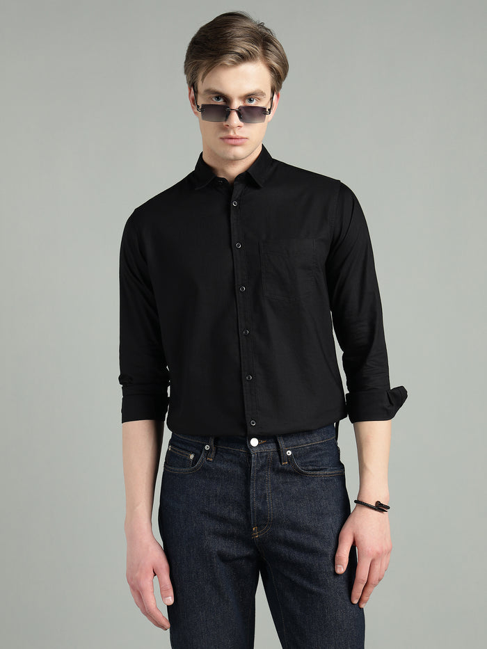 Men's Black Solid Cotton Casual Shirt