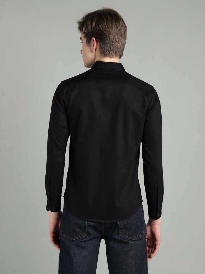 Men's Black Solid Cotton Casual Shirt