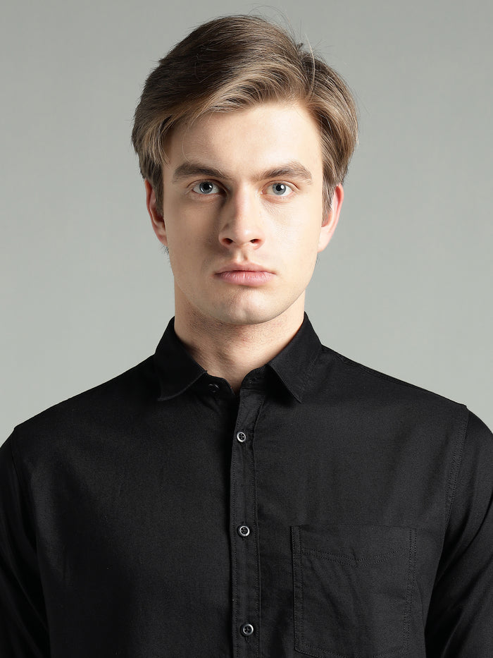 Men's Black Solid Cotton Casual Shirt