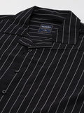 Men's Black Stripe Cuban Collar Half Sleeve Shirt-2