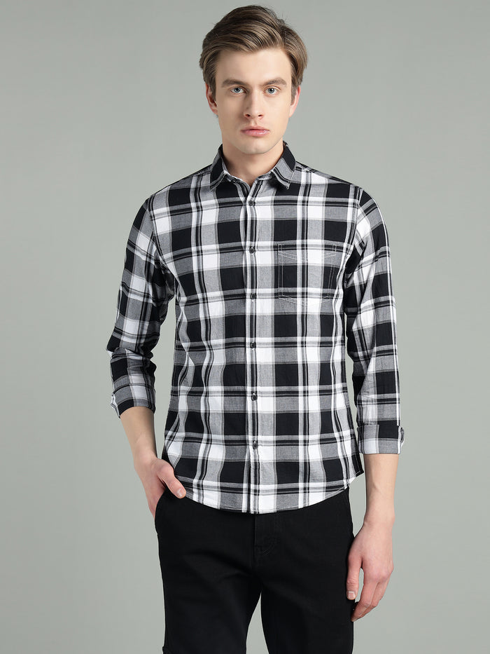 Men's Black & White Checkered Casual Shirt
