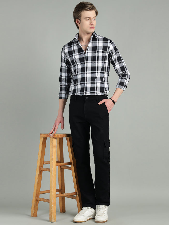 Men's Black & White Checkered Casual Shirt